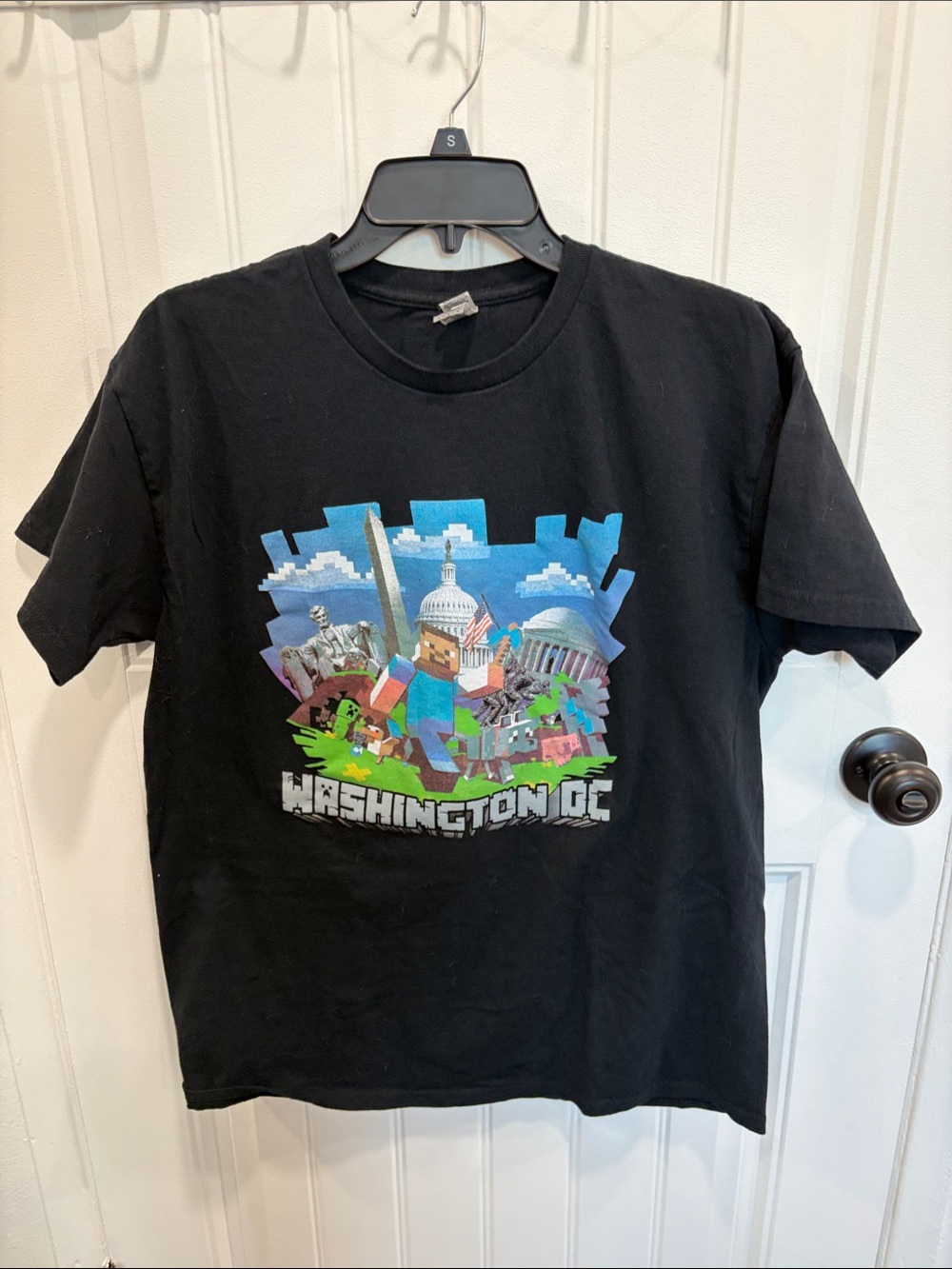 Gildan Black Washington DC Graphic T-Shirt with Blue and Green Print
